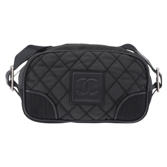 CHANEL Sports Line Matelasse Shoulder Bag Canvas Black Silver CC Auth 204730V