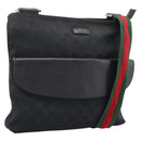 GUCCI GG Canvas Web Sherry Line Shoulder Bag Black Silver 256100 Auth 204737A-1