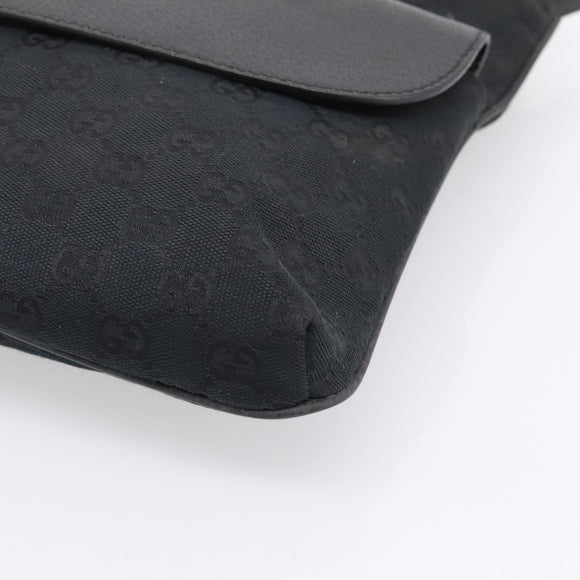 GUCCI GG Canvas Web Sherry Line Shoulder Bag Black Silver 256100 Auth 204737A