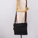 GUCCI GG Canvas Web Sherry Line Shoulder Bag Black Silver 256100 Auth 204737A-24