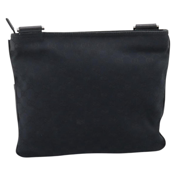 GUCCI GG Canvas Web Sherry Line Shoulder Bag Black Silver 256100 Auth 204737A