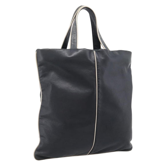 LOEWE Hand Bag Leather Black Silver Auth 204743