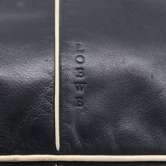 LOEWE Hand Bag Leather Black Silver Auth 204743