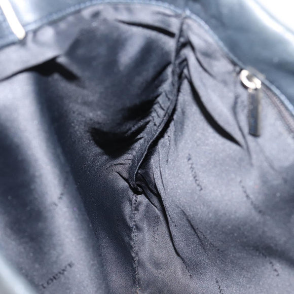 LOEWE Hand Bag Leather Black Silver Auth 204743