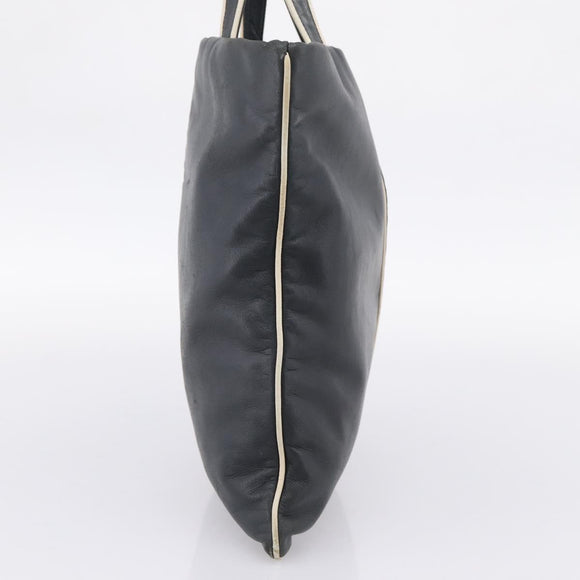 LOEWE Hand Bag Leather Black Silver Auth 204743