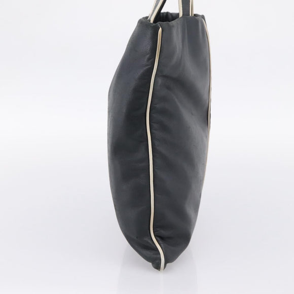 LOEWE Hand Bag Leather Black Silver Auth 204743