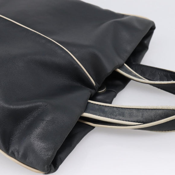 LOEWE Hand Bag Leather Black Silver Auth 204743