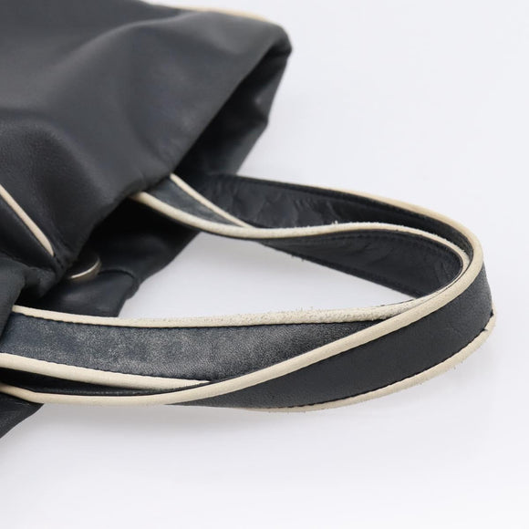 LOEWE Hand Bag Leather Black Silver Auth 204743