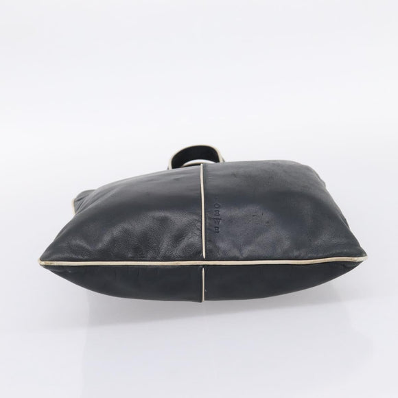 LOEWE Hand Bag Leather Black Silver Auth 204743