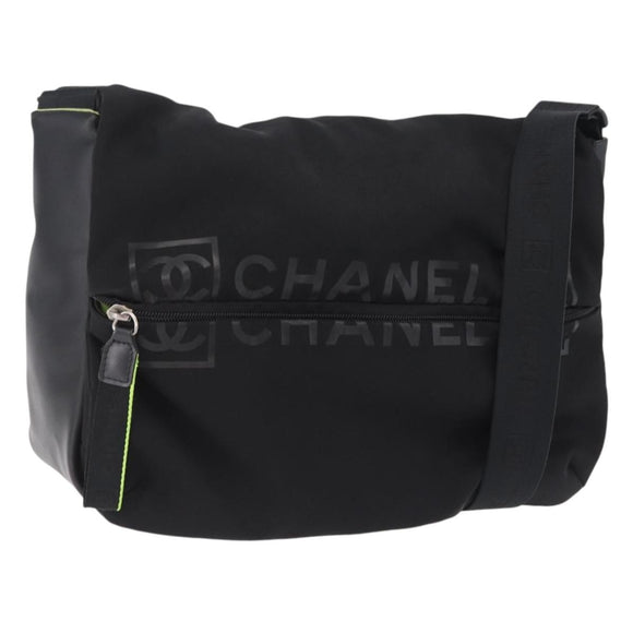 CHANEL Sports Line Shoulder Bag Nylon Black Silver CC Auth 204744V