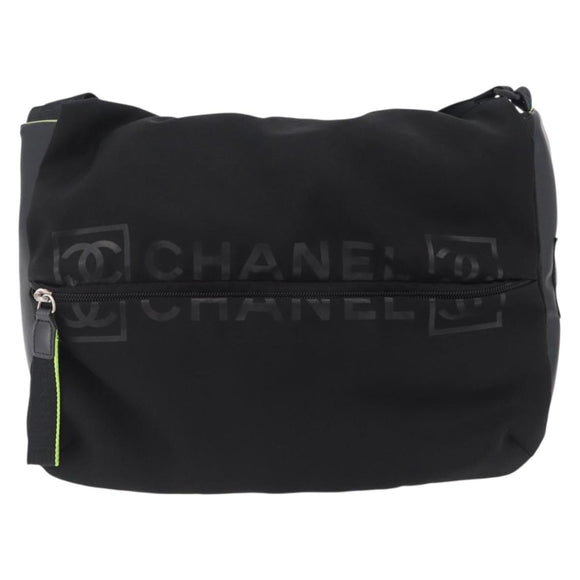 CHANEL Sports Line Shoulder Bag Nylon Black Silver CC Auth 204744V