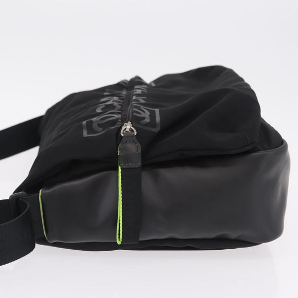 CHANEL Sports Line Shoulder Bag Nylon Black Silver CC Auth 204744V