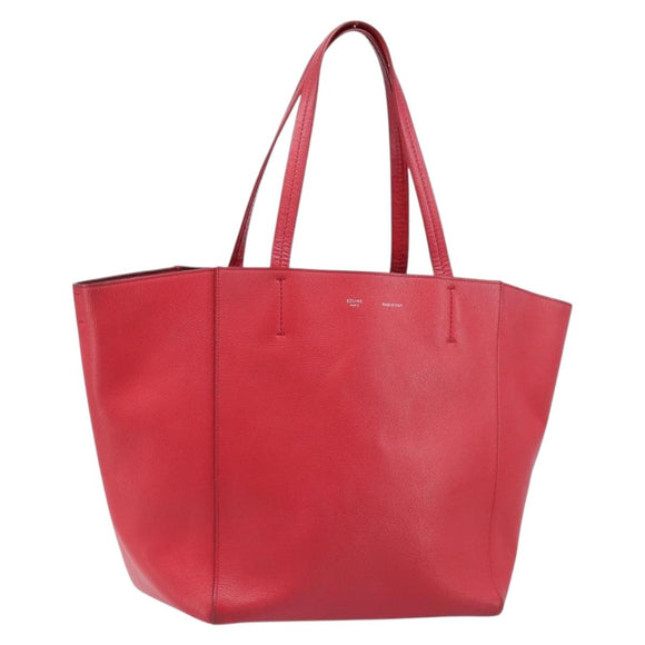 CELINE Hippo Phantom Tote Bag Leather Red Silver Auth 204745