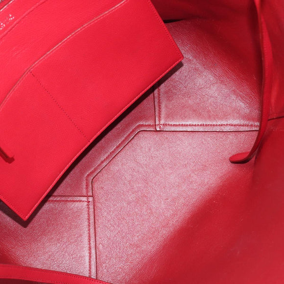 CELINE Hippo Phantom Tote Bag Leather Red Silver Auth 204745