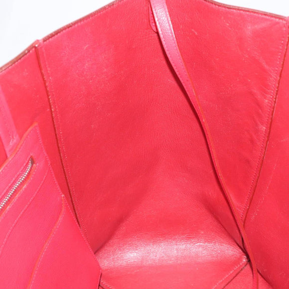 CELINE Hippo Phantom Tote Bag Leather Red Silver Auth 204745
