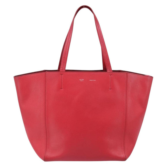 CELINE Hippo Phantom Tote Bag Leather Red Silver Auth 204745