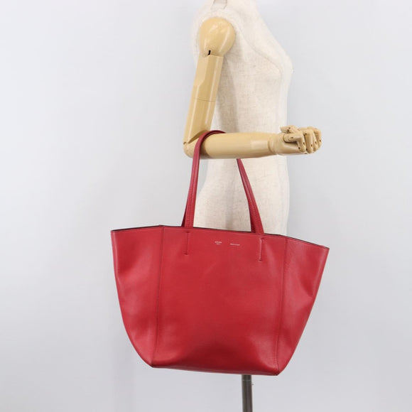 CELINE Hippo Phantom Tote Bag Leather Red Silver Auth 204745
