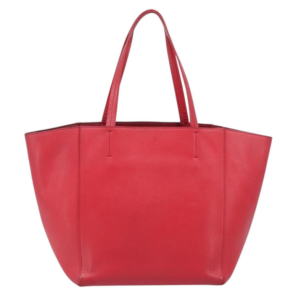 CELINE Hippo Phantom Tote Bag Leather Red Silver Auth 204745
