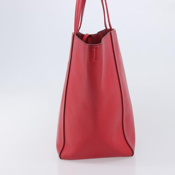 CELINE Hippo Phantom Tote Bag Leather Red Silver Auth 204745