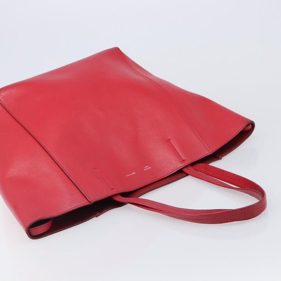 CELINE Hippo Phantom Tote Bag Leather Red Silver Auth 204745