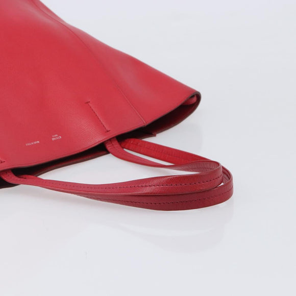 CELINE Hippo Phantom Tote Bag Leather Red Silver Auth 204745