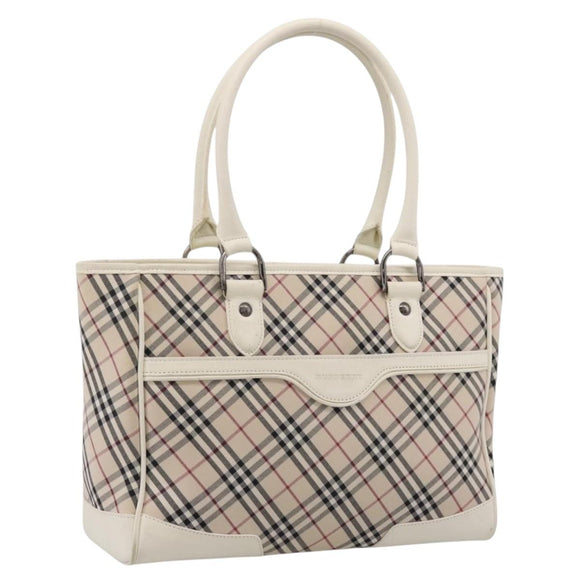 BURBERRY Nova Check Hand Bag Canvas Beige Silver Auth 204746A