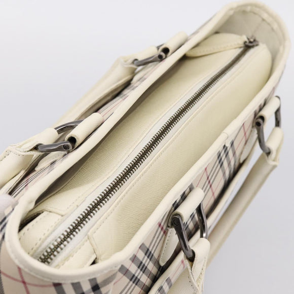 BURBERRY Nova Check Hand Bag Canvas Beige Silver Auth 204746A
