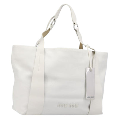 Miu Miu Tote Bag Leather White Silver Auth 204751A