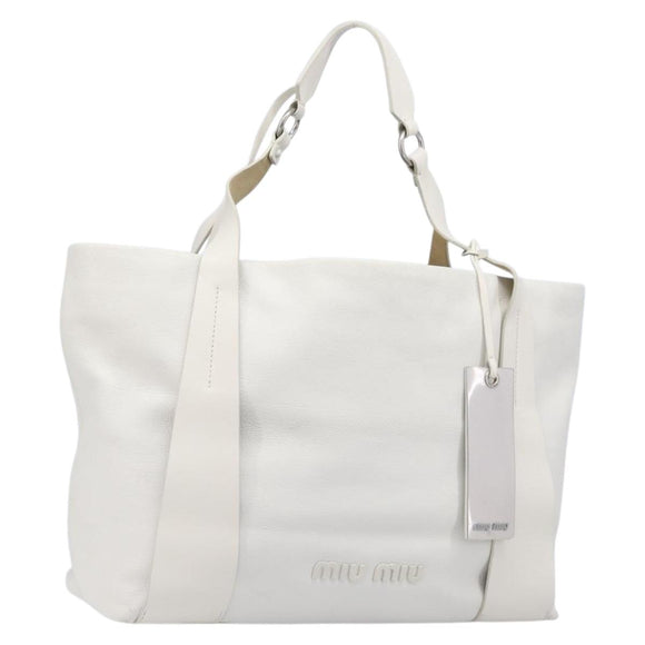 Miu Miu Tote Bag Leather White Silver Auth 204751A
