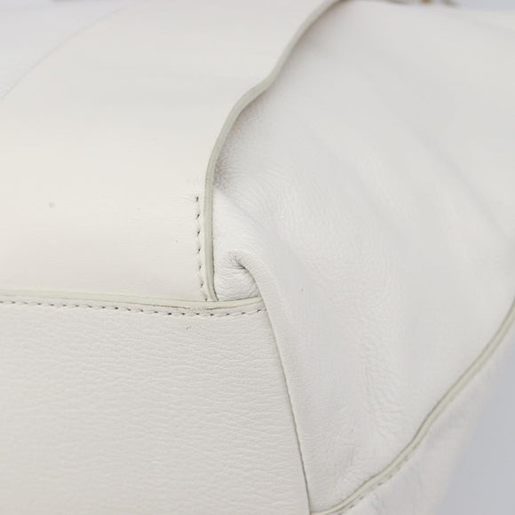 Miu Miu Tote Bag Leather White Silver Auth 204751A