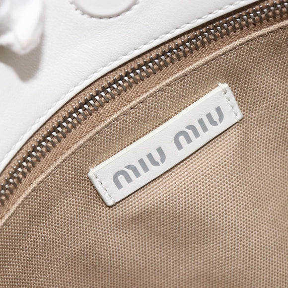 Miu Miu Tote Bag Leather White Silver Auth 204751A