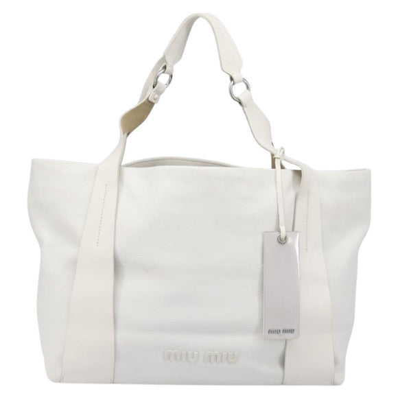 Miu Miu Tote Bag Leather White Silver Auth 204751A