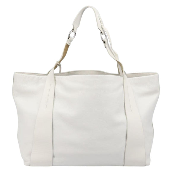 Miu Miu Tote Bag Leather White Silver Auth 204751A