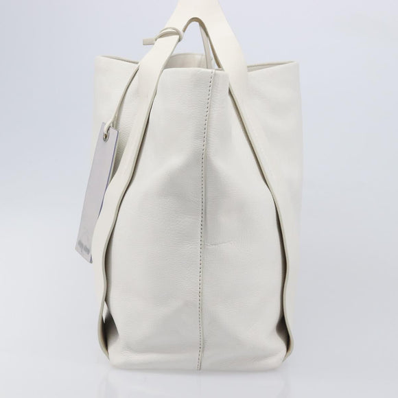 Miu Miu Tote Bag Leather White Silver Auth 204751A