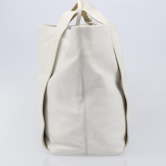 Miu Miu Tote Bag Leather White Silver Auth 204751A