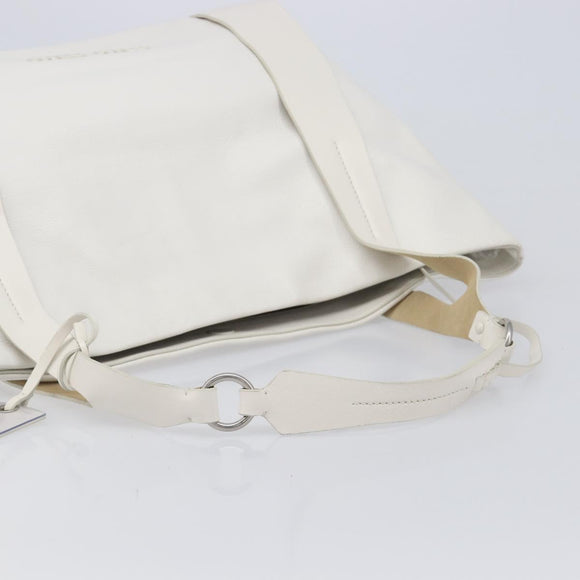 Miu Miu Tote Bag Leather White Silver Auth 204751A