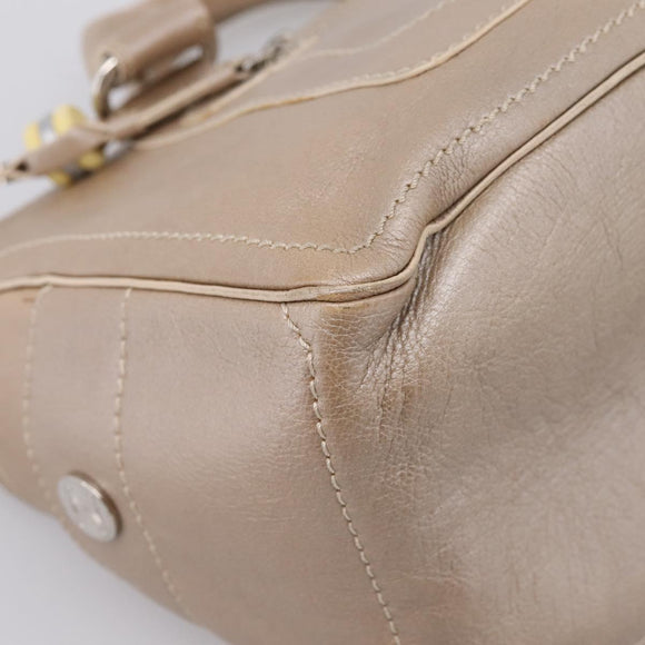 CELINE Boogie Bag Hand Bag Leather Beige Silver Auth 204756