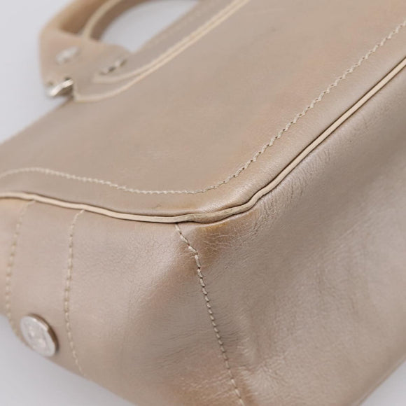 CELINE Boogie Bag Hand Bag Leather Beige Silver Auth 204756
