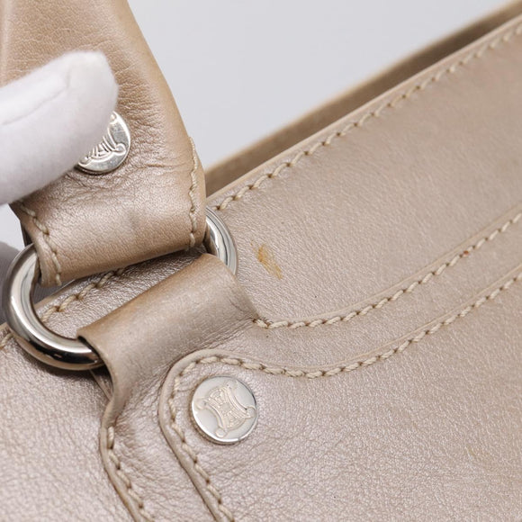 CELINE Boogie Bag Hand Bag Leather Beige Silver Auth 204756