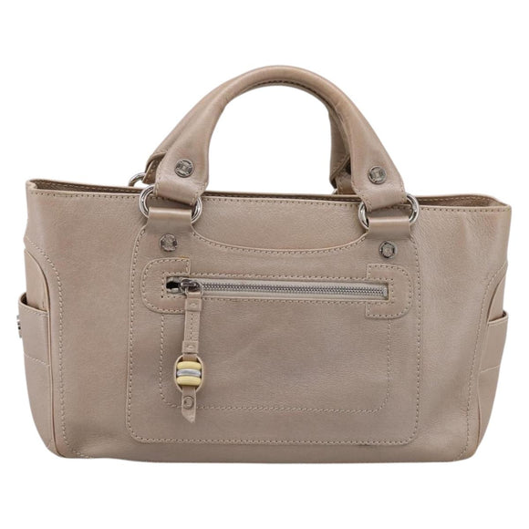 CELINE Boogie Bag Hand Bag Leather Beige Silver Auth 204756