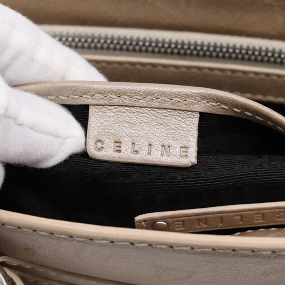 CELINE Boogie Bag Hand Bag Leather Beige Silver Auth 204756