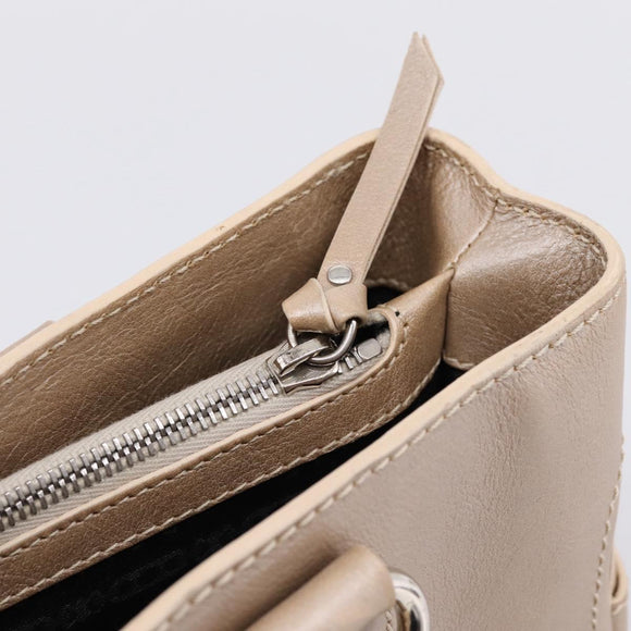 CELINE Boogie Bag Hand Bag Leather Beige Silver Auth 204756