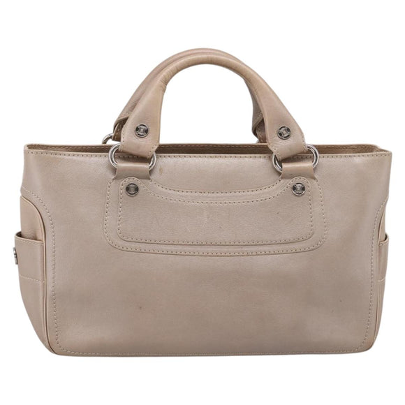 CELINE Boogie Bag Hand Bag Leather Beige Silver Auth 204756