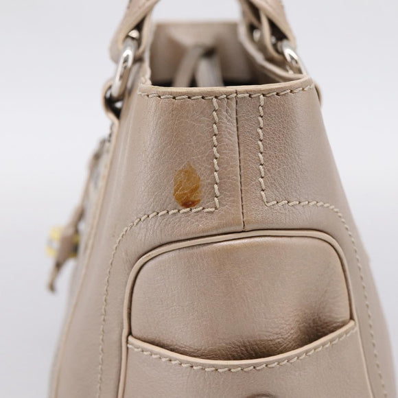 CELINE Boogie Bag Hand Bag Leather Beige Silver Auth 204756