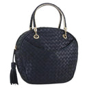 BOTTEGA VENETA INTRECCIATO Hand Bag Leather Navy Gold Auth 204759-1