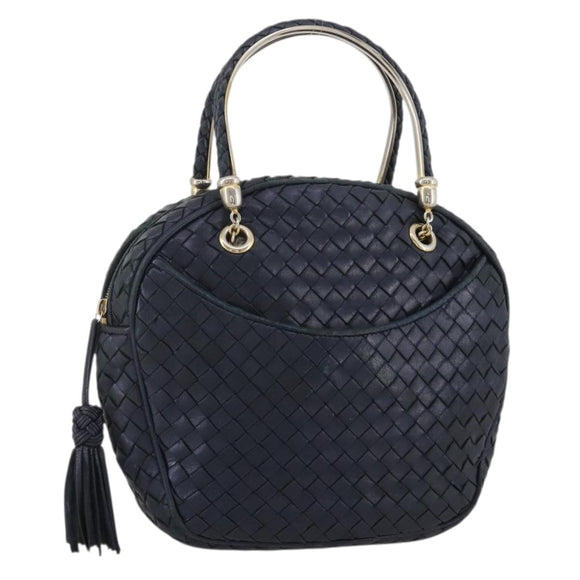 BOTTEGA VENETA INTRECCIATO Hand Bag Leather Navy Gold Auth 204759