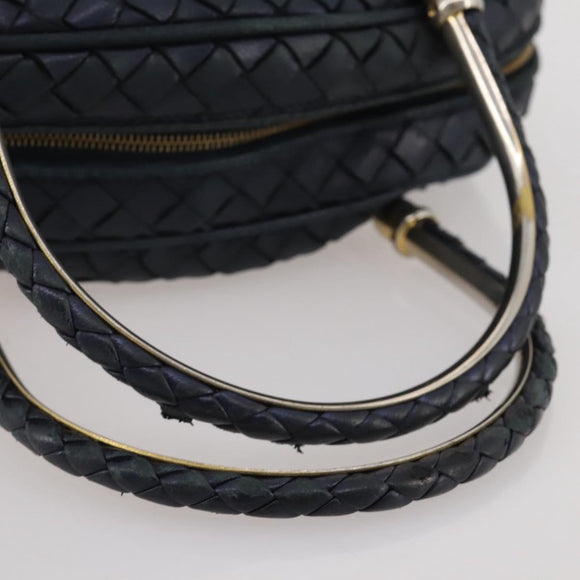 BOTTEGA VENETA INTRECCIATO Hand Bag Leather Navy Gold Auth 204759