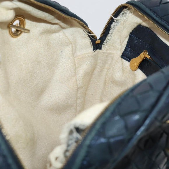 BOTTEGA VENETA INTRECCIATO Hand Bag Leather Navy Gold Auth 204759