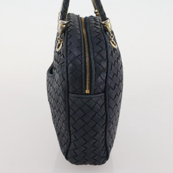 BOTTEGA VENETA INTRECCIATO Hand Bag Leather Navy Gold Auth 204759