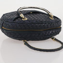 BOTTEGA VENETA INTRECCIATO Hand Bag Leather Navy Gold Auth 204759-14